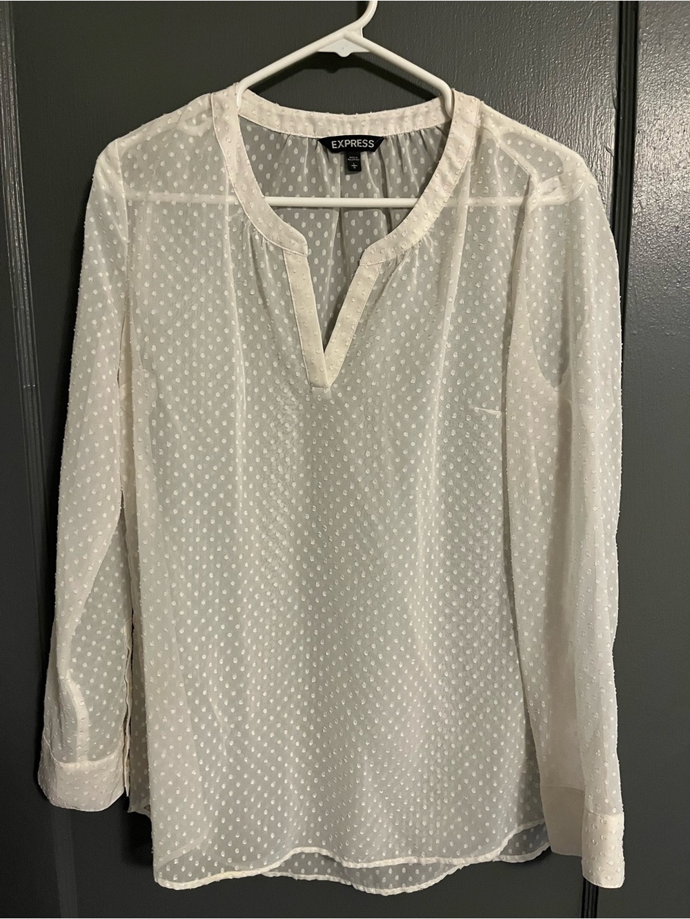 Express White Swiss Dot Split V-Neck Blouse